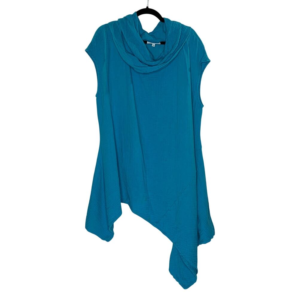 Bryn Walker Noa Tunic 1X Tenerife Blue Cowl Neckline Asymmetrical Hem *flaw
